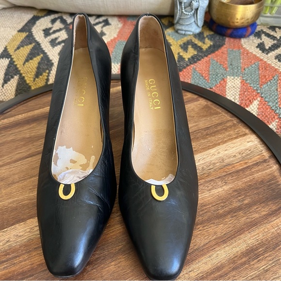 GUCCI Horseshoe Logo Black Leather Pumps US9 - Picture 1 of 15
